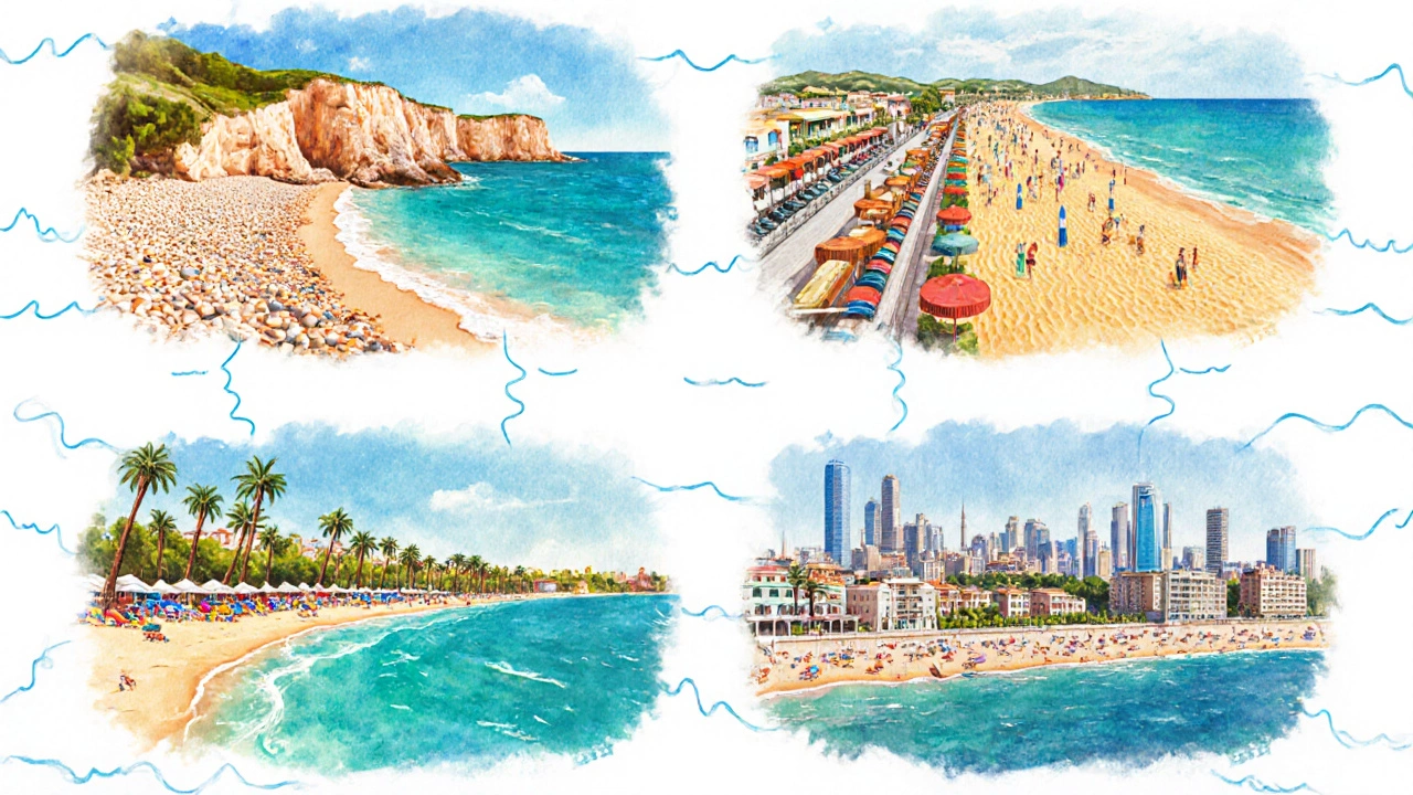 Коллаж из четырёх бюджетных морских курортов: Крым, Болгария, Турция, Грузия.