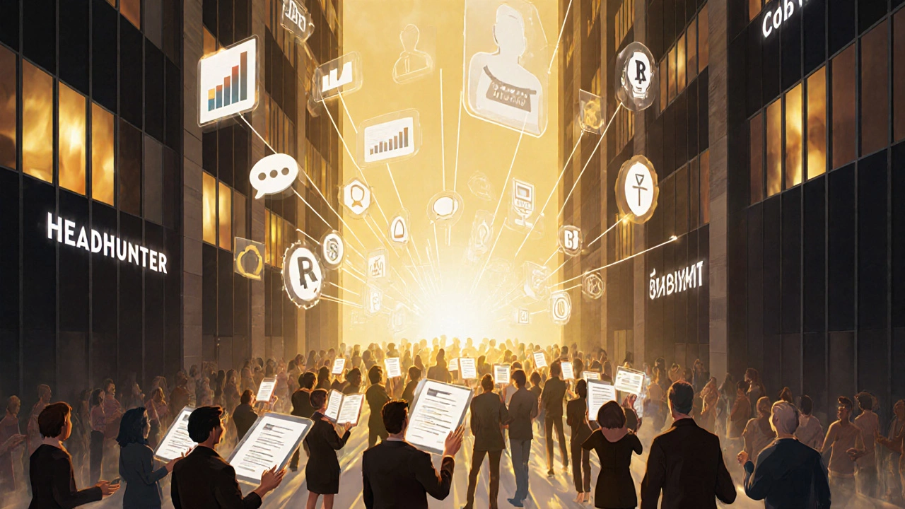 Светящийся мост соединяет соискателей и компании через цифровые символы найма