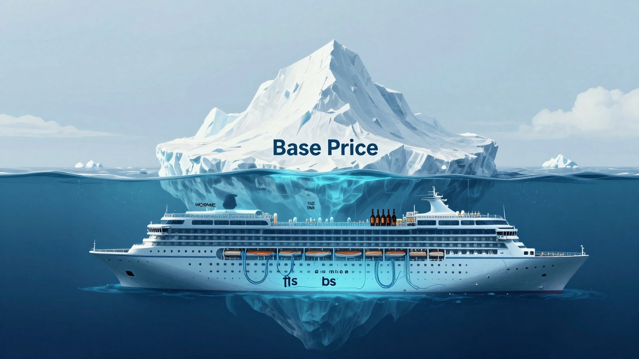 Круизный лайнер как айсберг: видимая часть — базовая цена, под водой — все скрытые расходы.