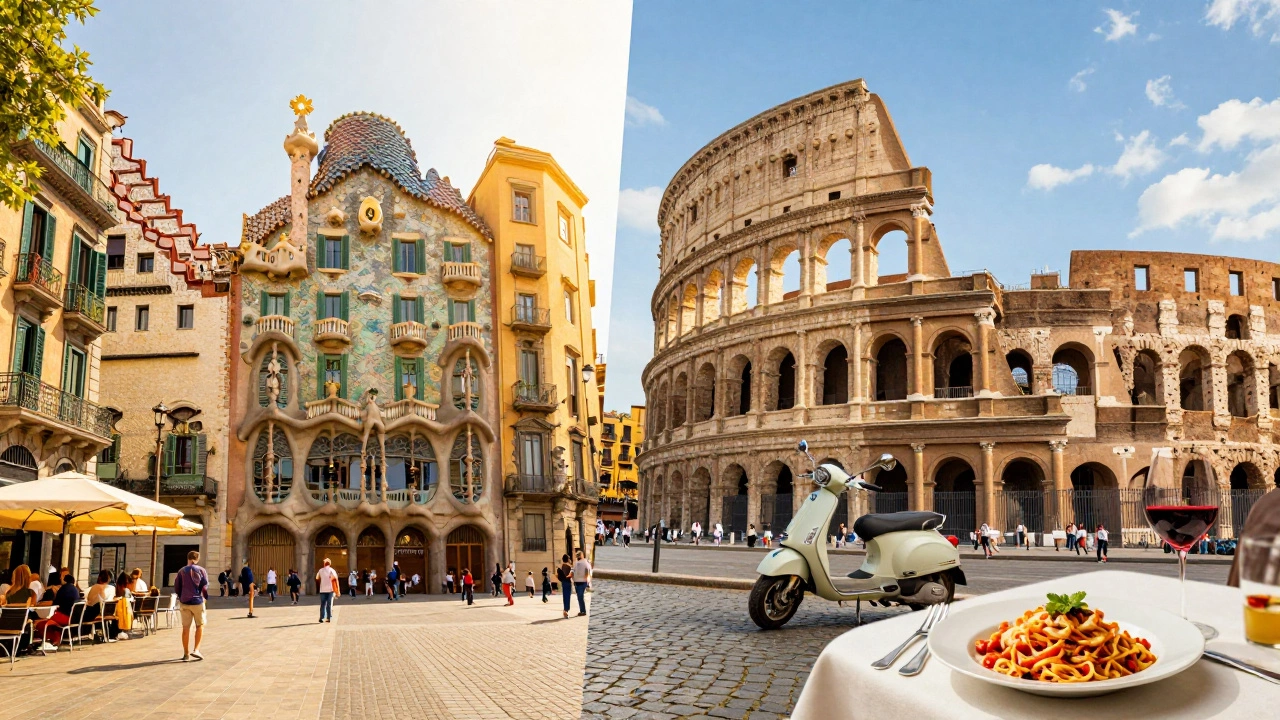 Сравнение архитектуры Барселоны и исторических видов Рима с итальянской пастой